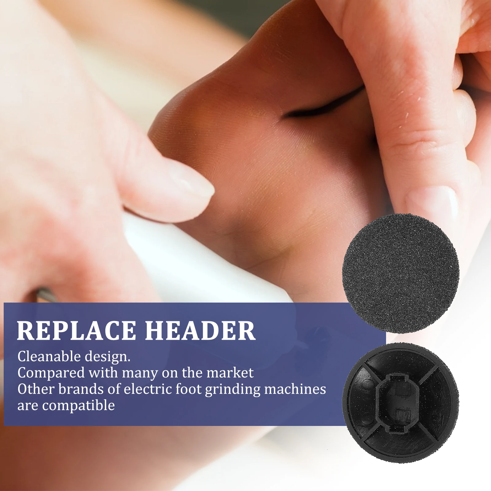 

Black Replacement Heads for Foot Grater Round Shape Durable ABS Material Callus Removers Pedicure Nail File Tools Accessories