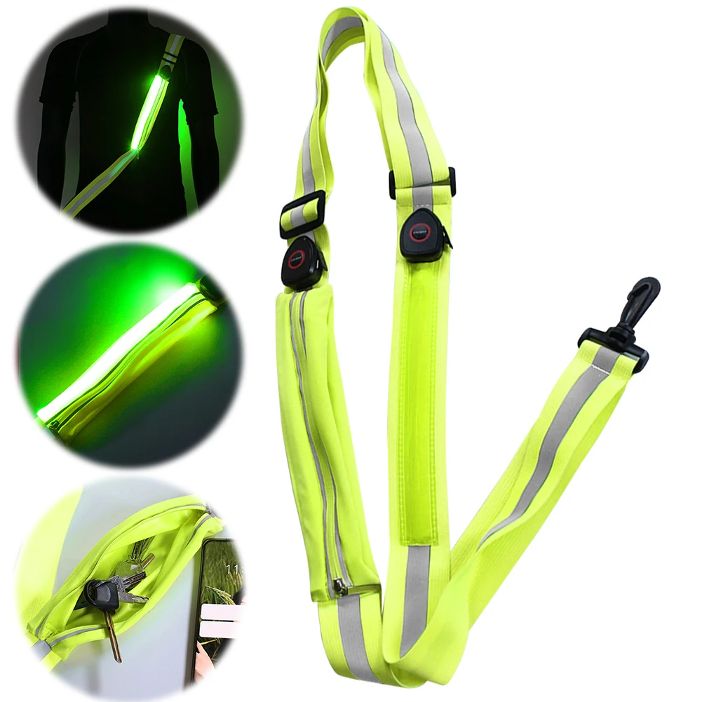 LED Reflective Belt USB Rechargeable Jogging Reflective Band High Visibility Shoulder Strap for Night Walking Running