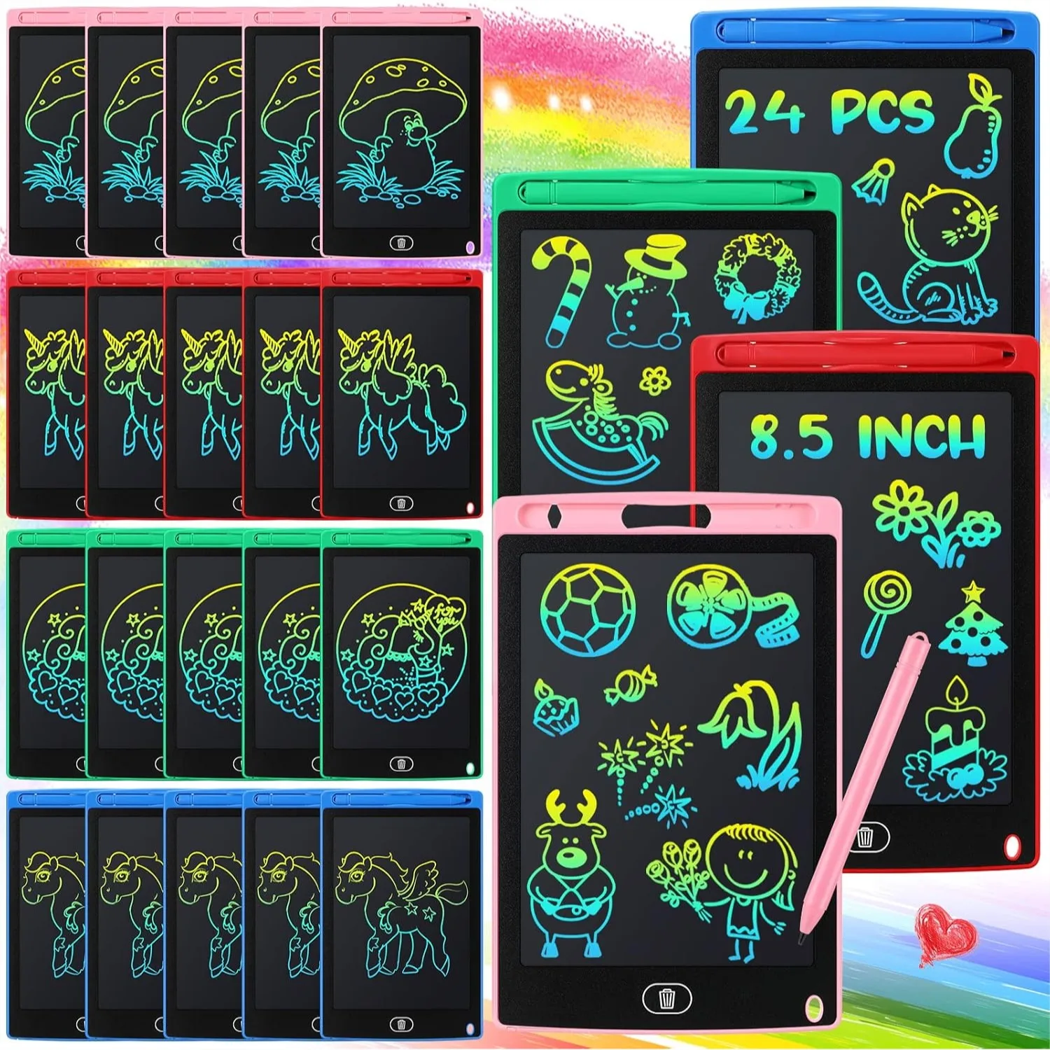 

24 Pack LCD Writing Tablet 8.5 Inch Colorful Doodle Board for Kids, Reusable Drawing Pad with Erase Button, Travel Toys for Boys