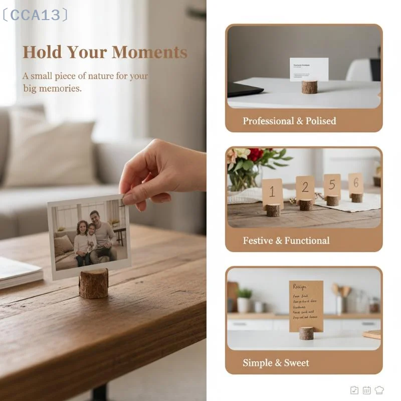 [CCA13]10Pcs Natural Rustic Handmade Wooden Photo Card Holders Memo Clips for Wedding Party Home Office Desktop Decor