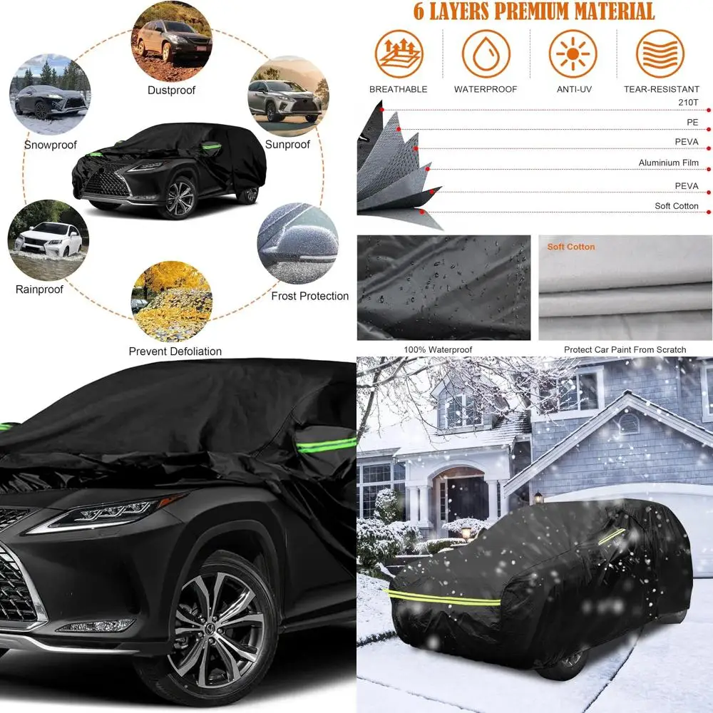 Custom-Fit 6-Layer All-Weather Car Cover for 2017-2025 Lexus RXL, RX 350 L, RX 450h L with Zippered Door and Windproof Bands for