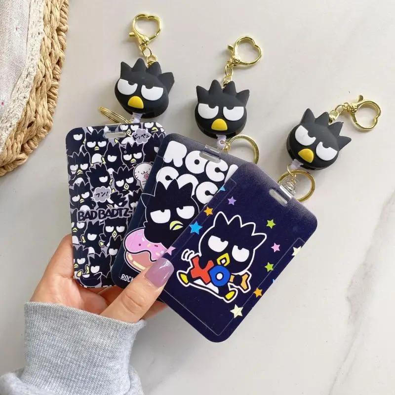 Sanrio Card Cover Kawaii Cartoon Badtz Maru Bus Card Protective Sleeve Cute School Bag Backpack Pendant Doll Keychain Toy Girls