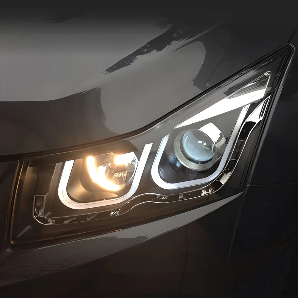 

Авто передние фонари для Chevrolet Cruze 2009-2014, автомобильные фары в сборе, обновленная светодиодная двойная U-образная дневная лампа, аксессуары для линз проектора