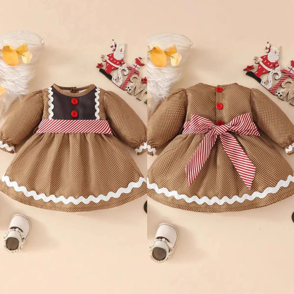 

Little Girls Long Sleeve Polka Dot Stripe Casual Dress For Toddler Kids Outfit Birthday Christmas Party New Year Fashion Clothes