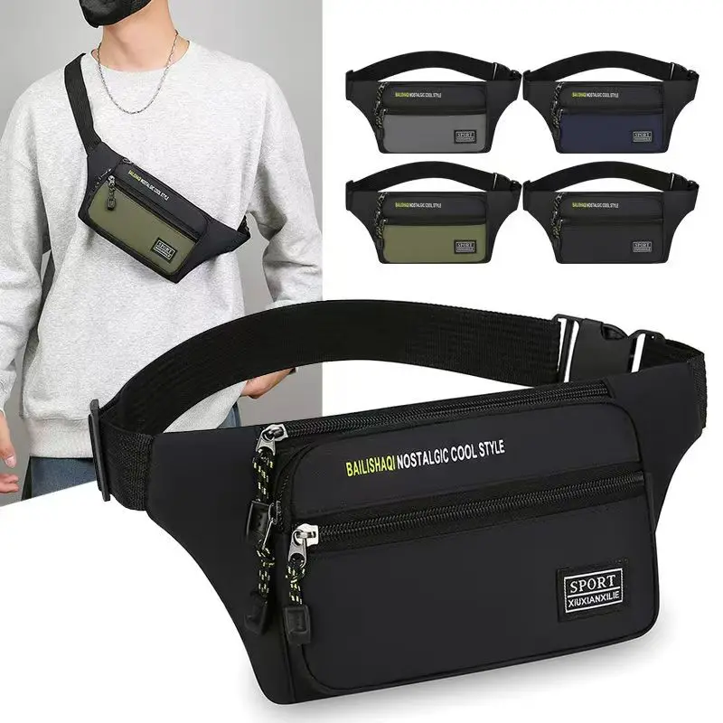 Men Outdoor Sports Waist Bag Lightweight Waterproof Running Fanny Pack Multi Pocket Crossbody Chest Bag Army Green