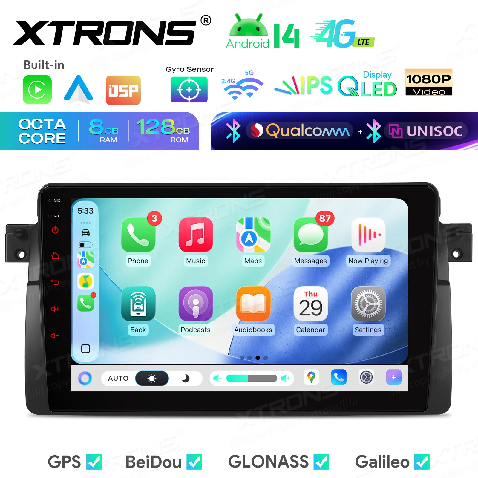 XTRONS 9'' Android 14 Carplay Auto Multimedia Speler voor BMW E46/M3/Rover/MG ZT 1998-2005 Headunit Radio GPS DSP OctaCore 8+128G