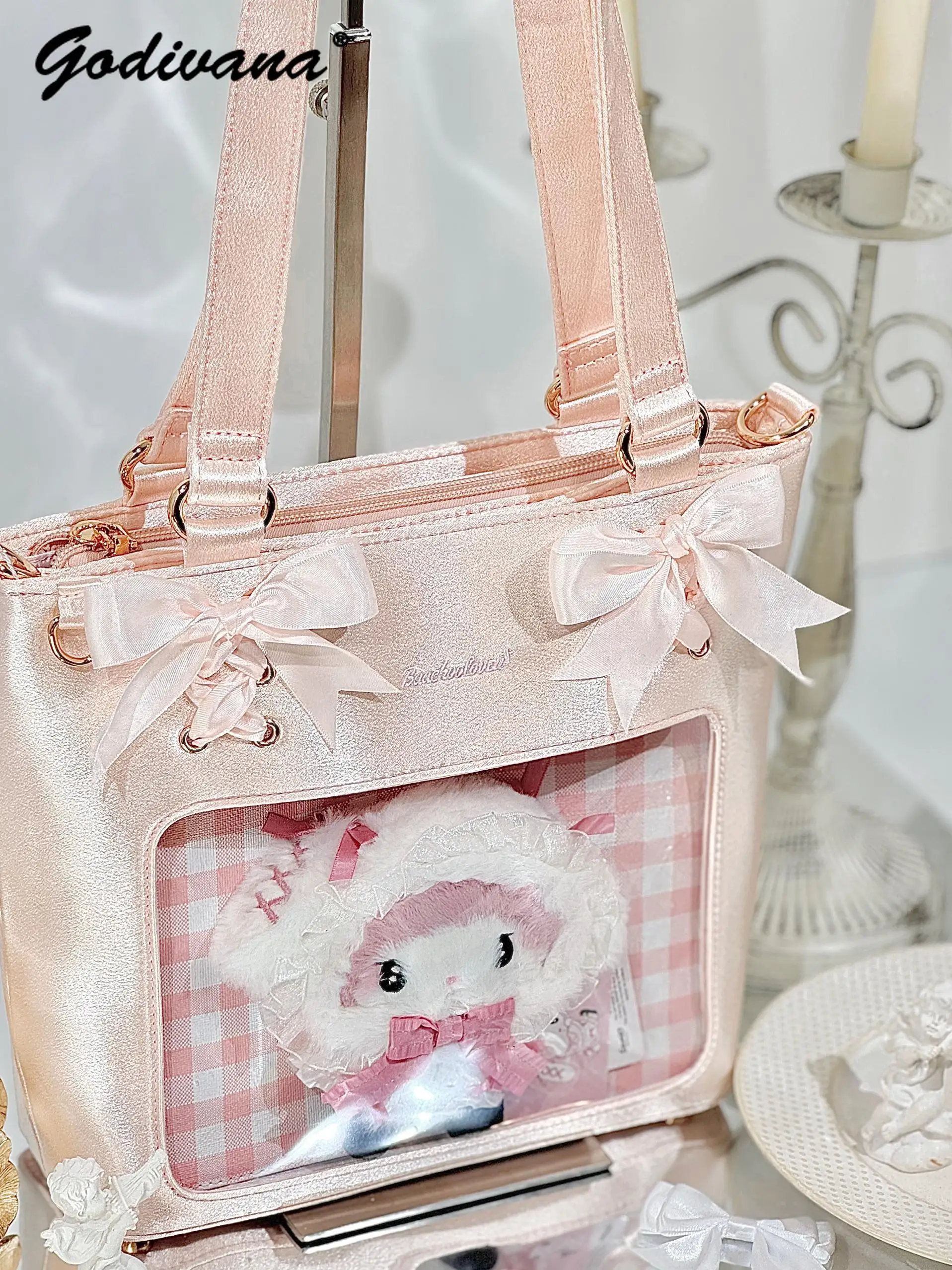 Original Plaid Satin Ribbon Itabag Japanese New Female Large Capacity Shoulder Crossbody Lolita Tote Handbags