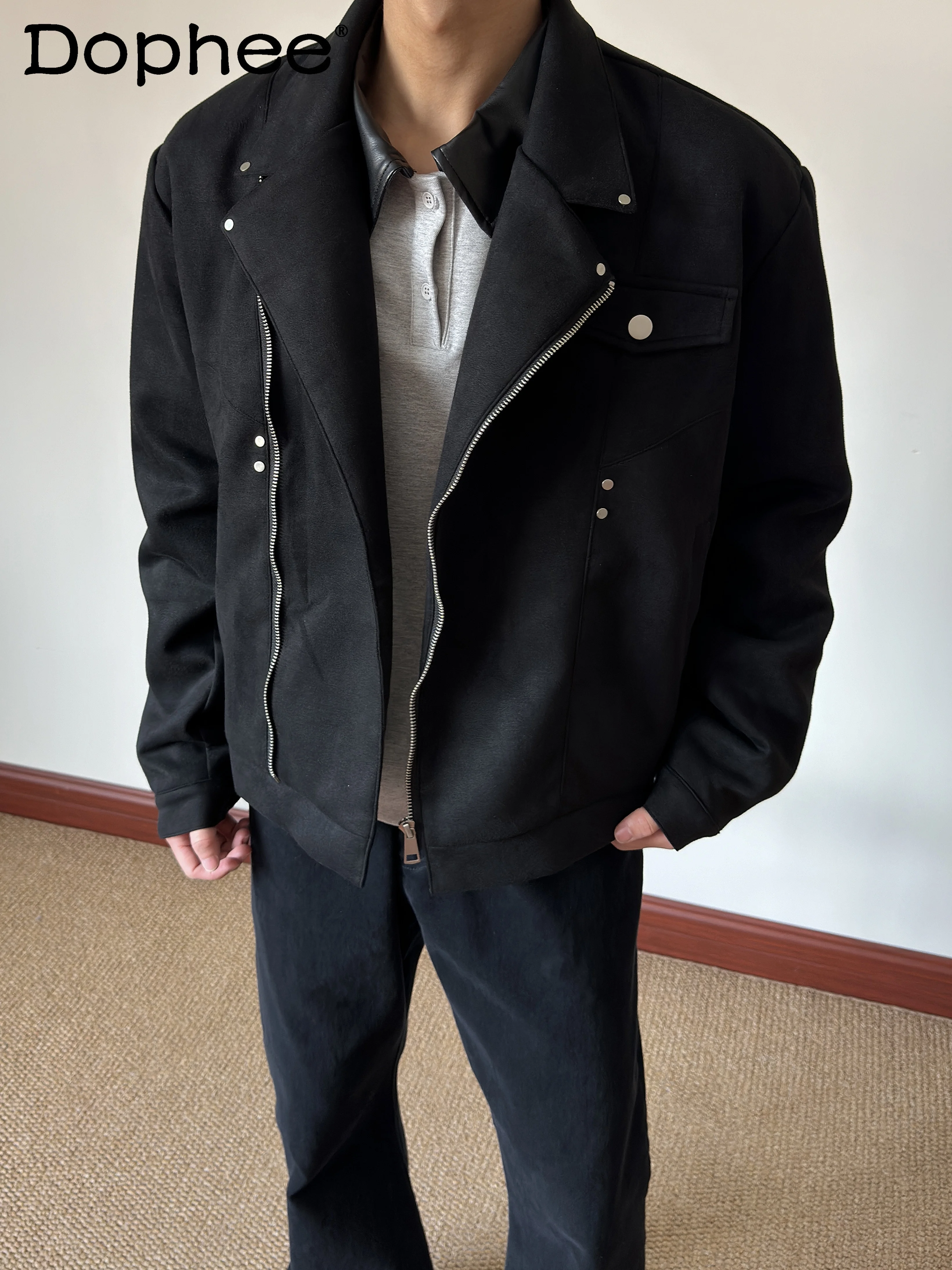 

Осень 2024, новая тяжелая куртка с заклепками в американском стиле ретро, модная тенденция, универсальное повседневное свободное свободное пригородное пальто, стильное мужское пальто