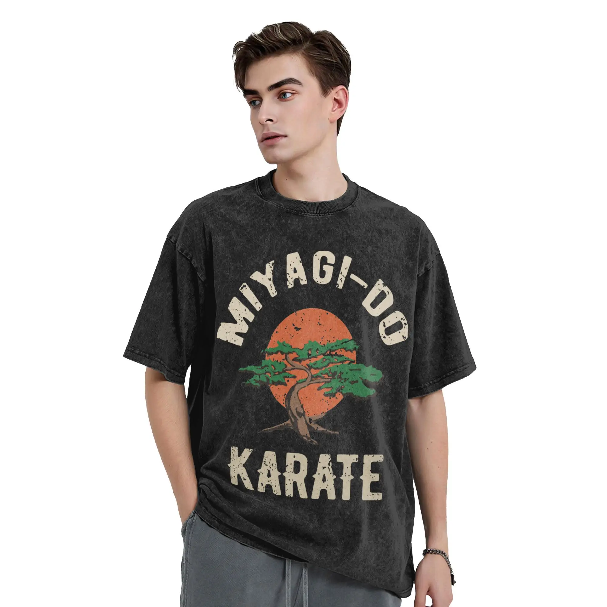 Miyagi Do Karate Distress Karate Kid C-Cobra Kai Vintage Washed T-Shirt 100% Cotton Tees Crew Neck Short Sleeve T Shirt Gift