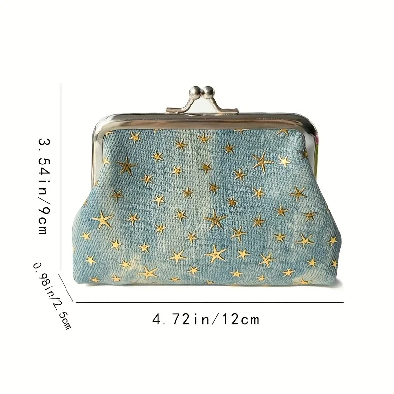 محافظ عملات كلاسيكية على شكل نجمة للنساء - محافظ محمولة بسحاب مع سلسلة مفاتيح، وحقائب عملات معدنية من القماش متعددة الألوان للتغيير والبطاقات