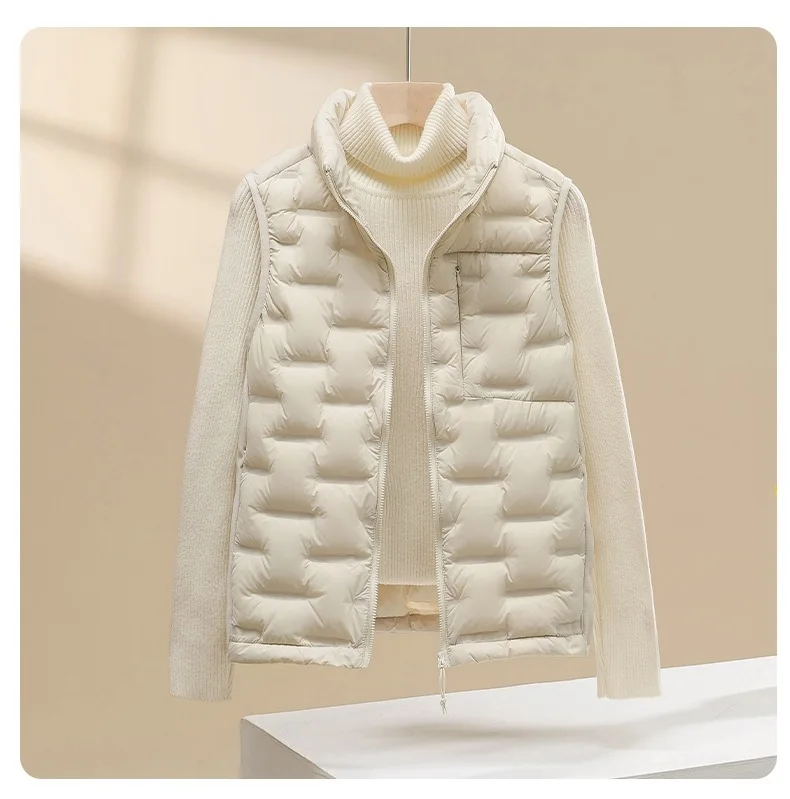 Zimowa Nowa Damska Kamizelka Bez Rękawów z Wypełnieniem ze 90% Białego Puchu Kaczego, Ultralekka, Ciepła Kamizelka dla Kobiet