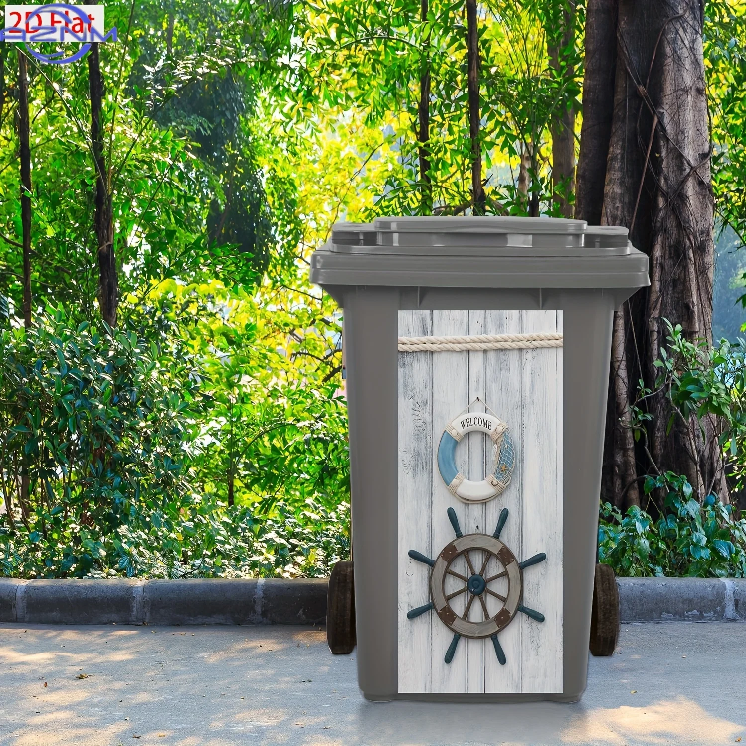 Marine-themed trash can sticker, PVC self-adhesive waterproof decal for creative trash can decoration, size 30x70cm