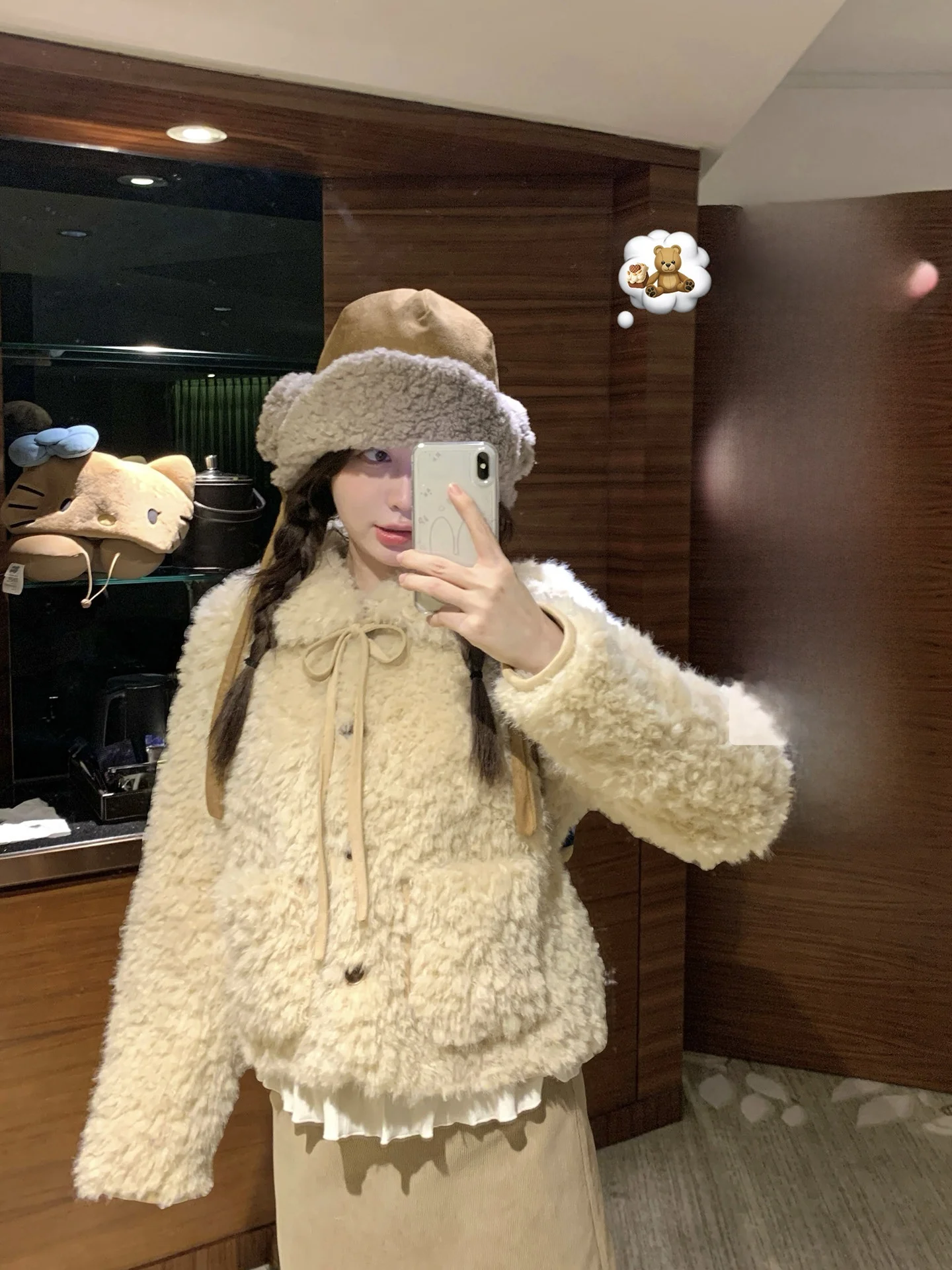 

PtonUmi Snow Peak Mocha Women's ort Coat Lamb Velvet Cotton Clothes Tie Waist Autumn Winter Faionable Korean Sle Thie...