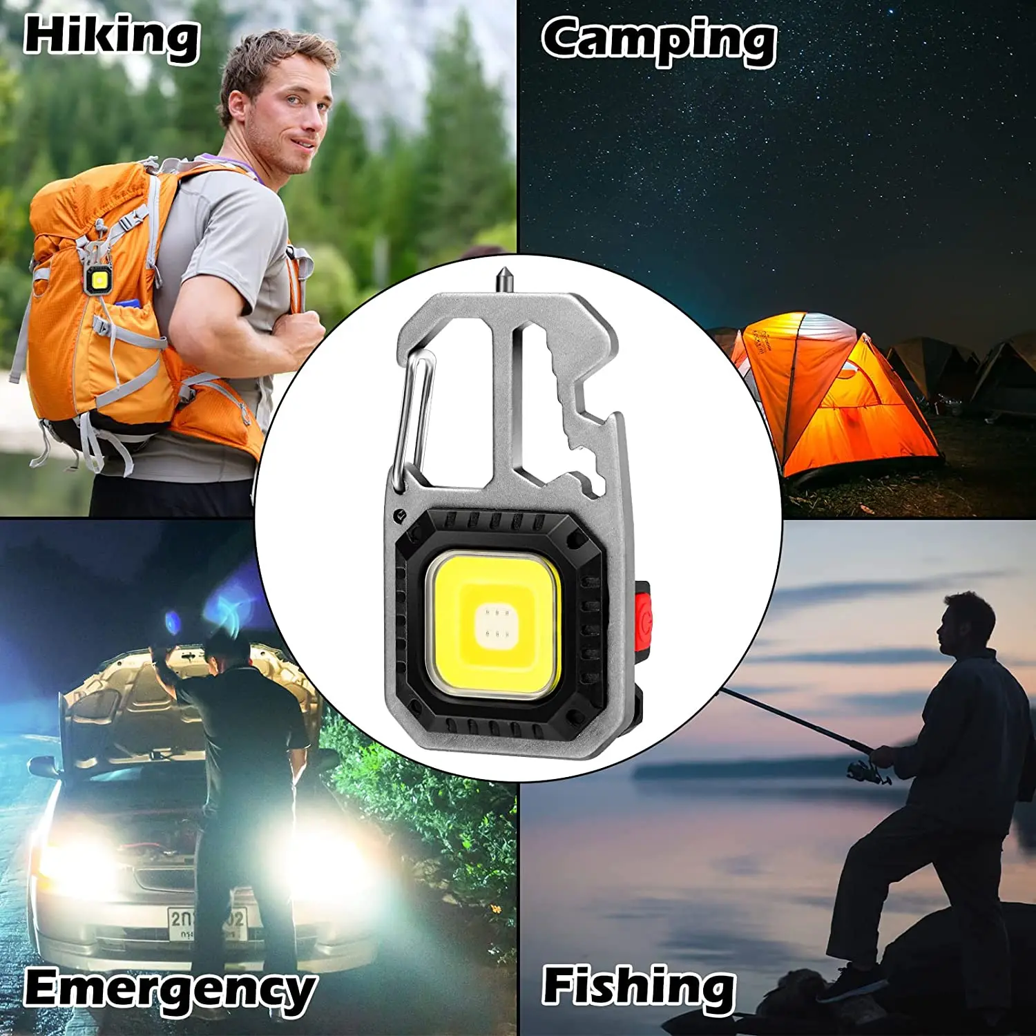 Multifunction LED Flashlight Portable Outdoor Camping Work Light Screwdriver Window breaker Wrench Hammer Bottle Opener Lamp