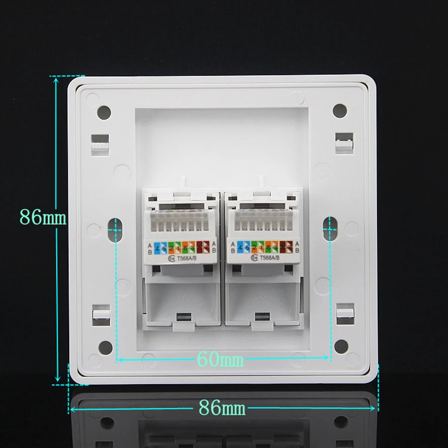 wall socket panel rj45 jack modular 2 Port cat5e cat6 pc Keystone Wall Face plate Faceplate toolless 86mm computer