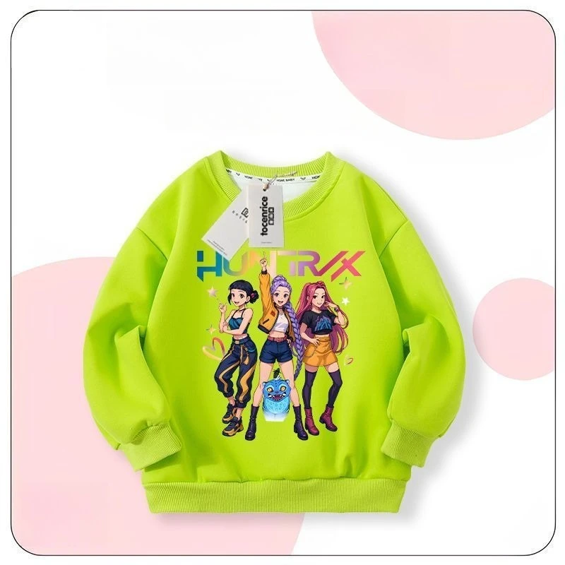KPop شيطان الصيادين فتاة Crewneck البلوز الخريف الاطفال ملابس رياضية رقيقة هوديي الأطفال طويلة الأكمام البلوفرات القمم رياضية #5
