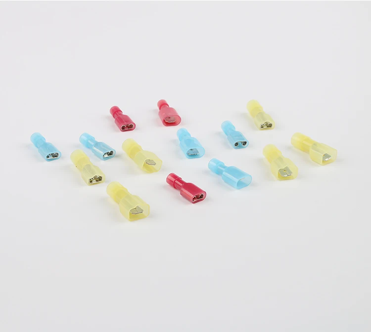 100 Stück Nylon-Elektro-Verdrahtungsverbinder, isolierte Crimpklemmen, Flachstecker, Rot, Blau, Gelb, MDFN, FDFN – Detail 21