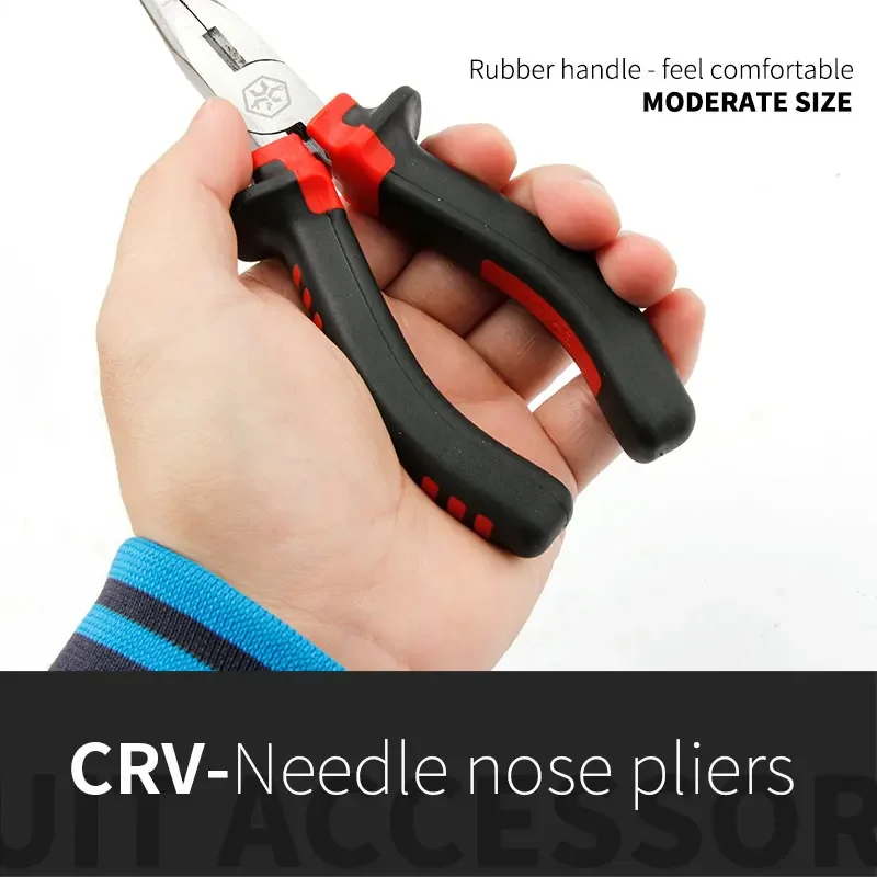 Crome Vanadium 6/8 Inch Long Nose Plier 1Pcs Needle Nose Pliers Press Tool Multi Hand Tool with Double Colour Handle