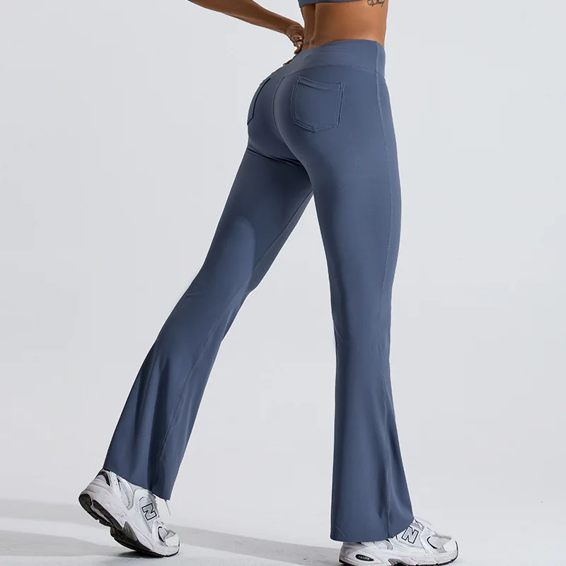 YJ-High Waist Hip Lift Yoga Bell-Bottom Pants Women's Fitness Sports Leisure Wide Leg Bootcut Trousers Nude Feel Quick-Drying Yo