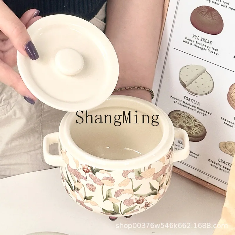 DSA ceramic stew cup household with lid double lid water-proof steaming cup special crock pot for stewing soup, bird's nest