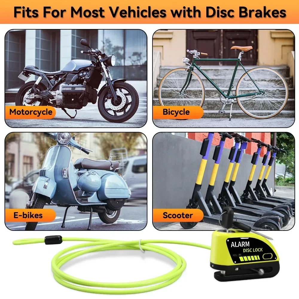 Rockbye Bicycle Disc Lock Rechargeable 120dB Motorcycle Anti-Theft Alarm Lock Waterproof With 1.5/1.8M Cable Bike Alarm System