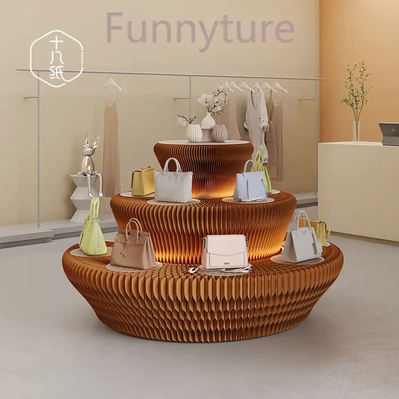 Folding Display Stand Shelf Multi-Layer Storage Rack Space Saving Commercial Showcase Exhibition Home Furniture White