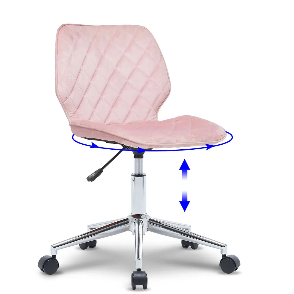 Cadeira de escritório Mid Back Modern Swivel Velvet Computer Desk Chair Com Pull Anel Retro e Moda Rosa [US-W]