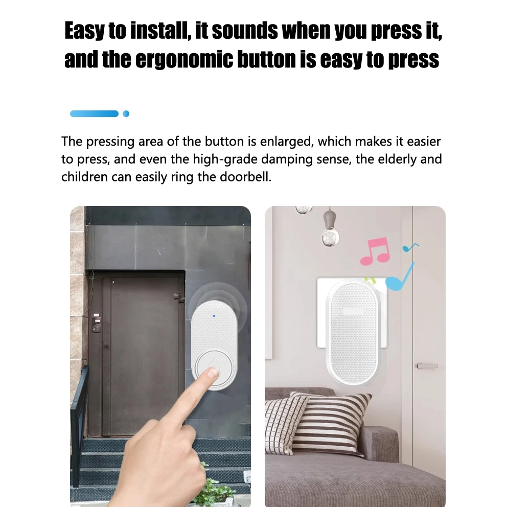Bel pintu nirkabel 200m, bel pintu rumah Remote, bel orang tua, suara, Alarm, pasang dan Mainkan instalasi mudah