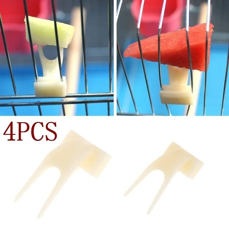 4Pcs Pet Feeding Accessories 4Pcs Birds Parrots Fruit Fork Pet Supplies Plastic Food Holder Feeding on Cage Pet Supplies