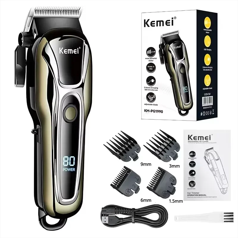 Kemei KM-PG1990A USB-Aufladbarer Elektrischer Haarschneider Professioneller Kabelloser Herren-Haarschneider Herren-Haarschneidemaschine Barbe – Detail 7