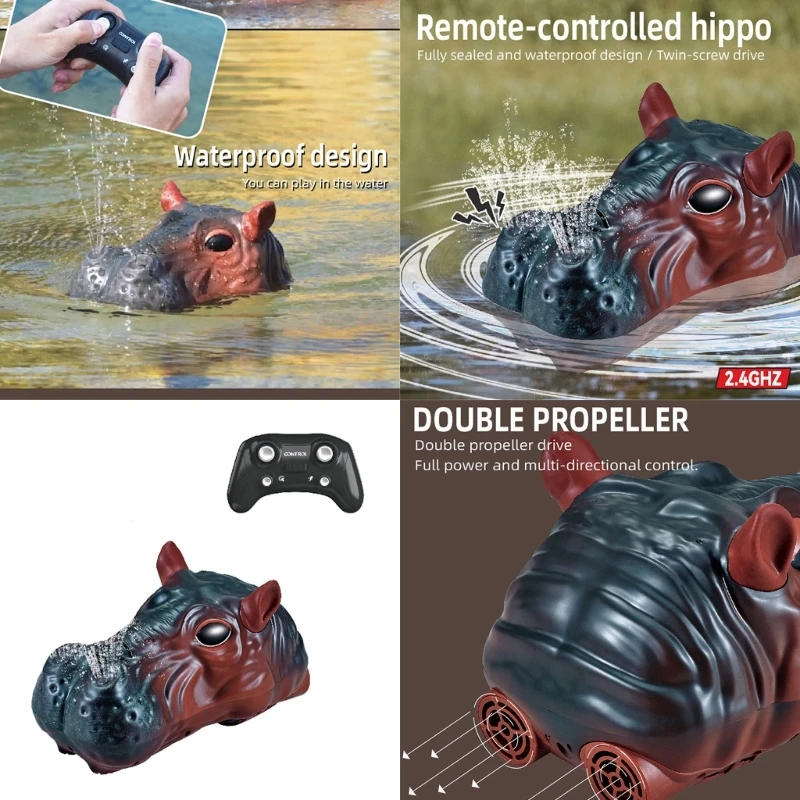 

2.4GHZ Remote Control Hippo Double Propeller Waterproof Simulation Swimming Animal Robot Toy Birthday Gift for Children