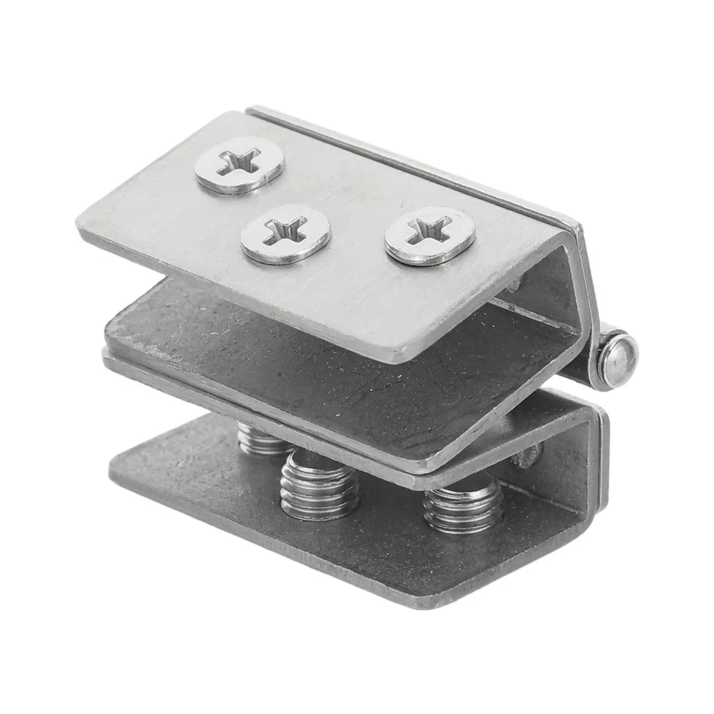 180° Stainless Steel Glass Clamp Hinge No Drill Cabinet Door Fitting For Wine Display Case Tempered Glass Furniture Hardware