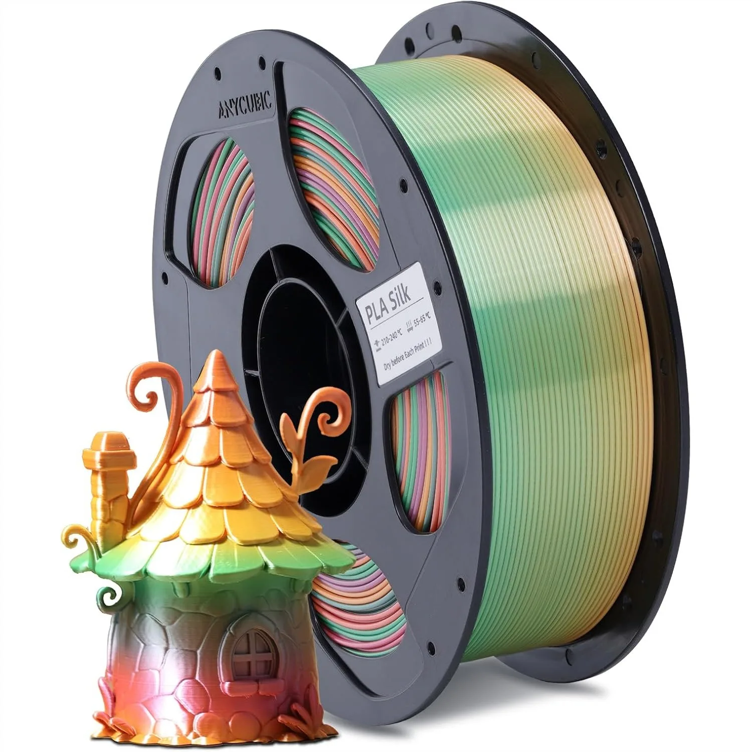 

Silk Rainbow PLA Filament 1.75mm, Clog-Free Shiny 3D Printer Filament with Dimensional Accuracy +/- 0.02mm, 1KG Reusable Spool