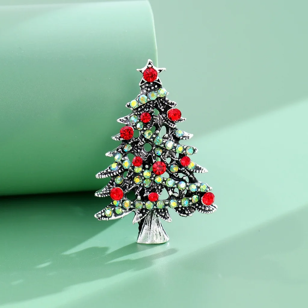 Christmas Tree Pin Delicate Alloy Pin Brooch Festive Lapel Pin Rhinestone Inlaid Rhinestone Brooch For Holiday Outing Cardigan