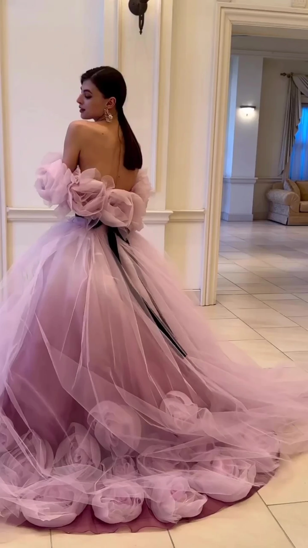 Customized Prom Dress Dresses Exquisite Strapless Ball Gown Evening Tulle Soutache Trim Flower s Net/Tulle Formal Occasion فسات