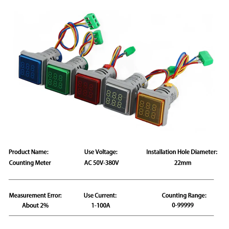 22mm AC50-380V 100A LED Digital Voltmeter Ammeter Thermometer Signal Voltage Current Indicator Light Tester Detector Lamp Pilot