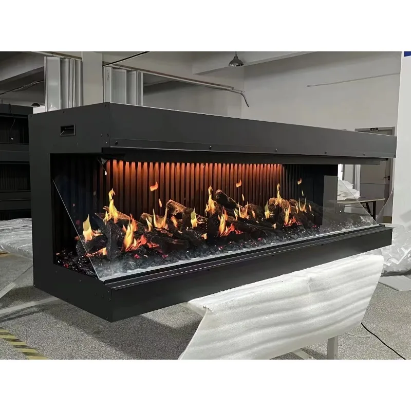 50 Inch LCD Screen Built-In Metal Electric Fireplaces Holographic Fireplace Heater with 3 Sided View for Hotel & Household Use