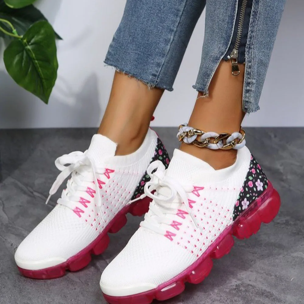 Sneakers for Women 2024 Spring New Floral Breathable Ladies Lace Up Casual Shoes 35-43 Large-Sized Running Walking Jump Flats