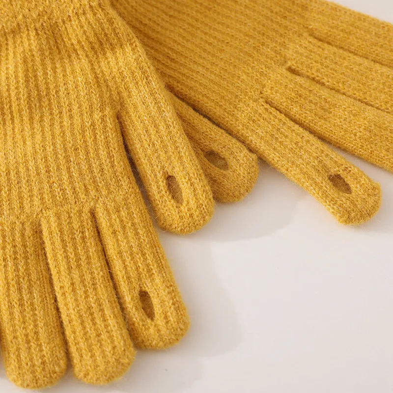 Gants chauds coréens pour femmes, mitaines en peluche intérieure, écran tactile, trous de doigt, document solide, à la mode, hiver