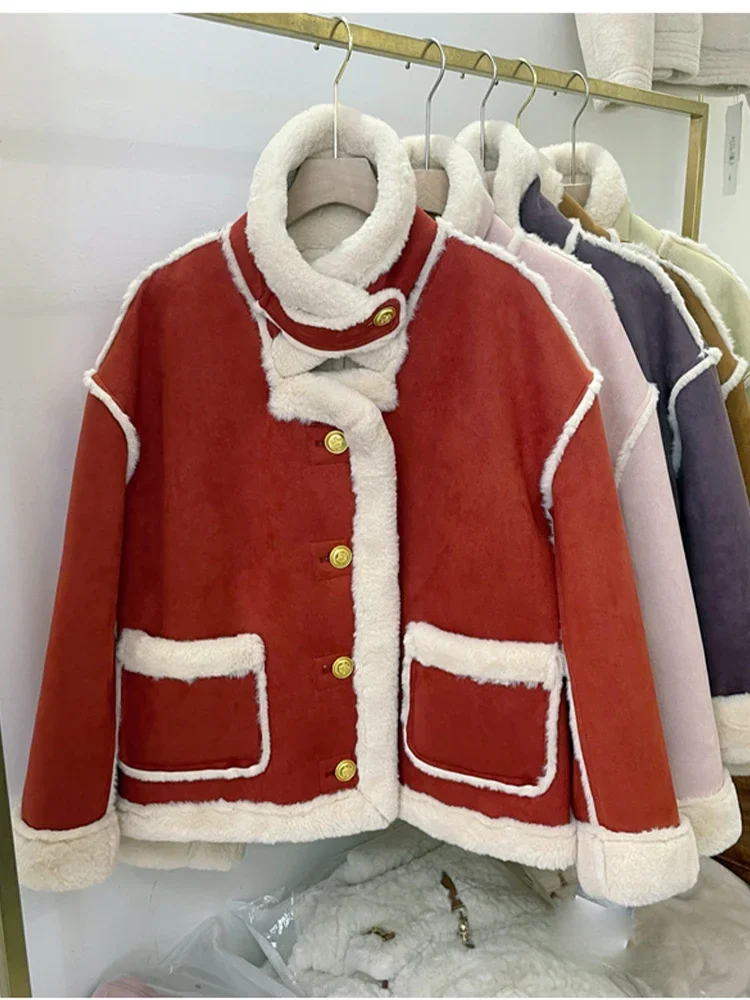 

Women's Christmas Red Winter Jacket Coat Vintage Outerwear Harajuku Loose Teddy Coats Aesthetic Long Sleeve Jacket Top Clothes