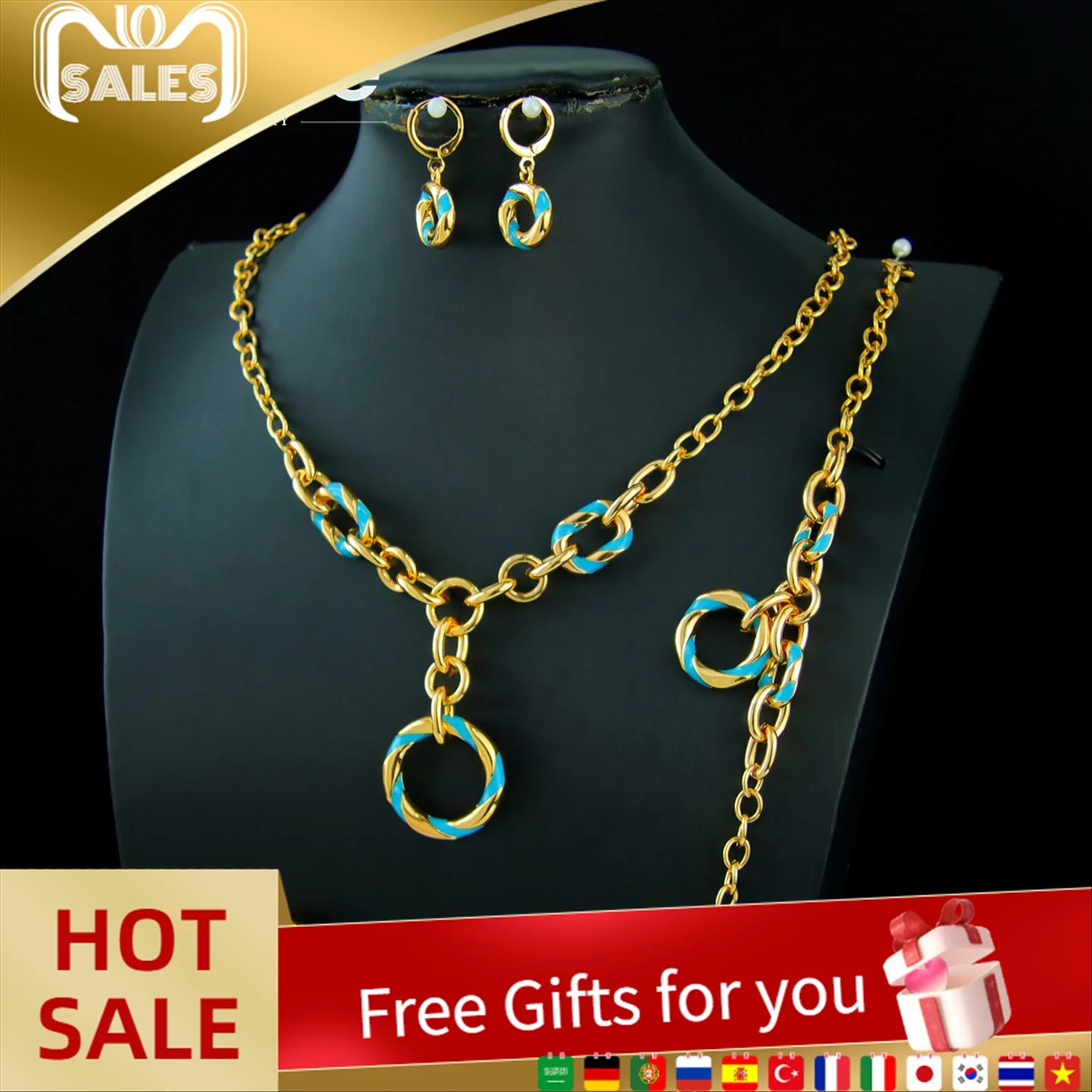

Arabic Fashion Jewelry 21k Gold Plated Ethiopia Bridal Wedding Necklace Bracelet Earrings Ring Moroccan Women Vintage Jewelrys