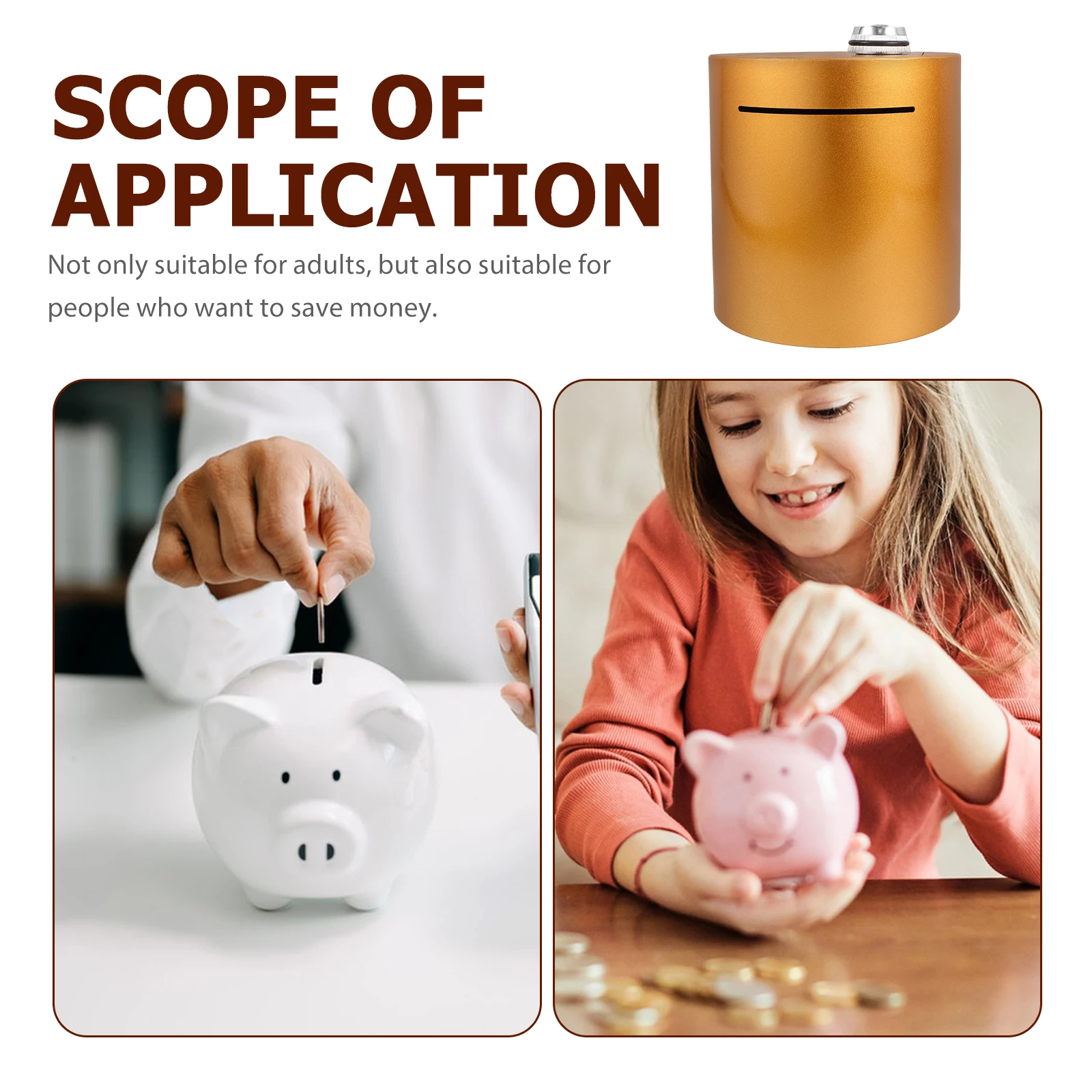 

Metal Password Lock Piggy Bank 15x15CM Gold Medium Coin Money Box Safe Storage Container Portable Savings Solution for Adults