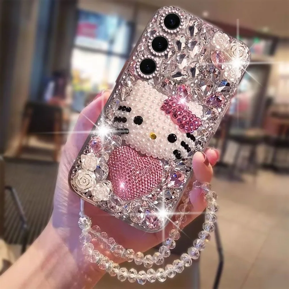 Cartoon Hello Kitty Handgelenk-Schlaufenhülle für Samsung S25Ultra S24 Plus S23 S22 Ultra S21 S20 FE S26 Note20 Glitzernde Strass-Abdeckung – Detail 4