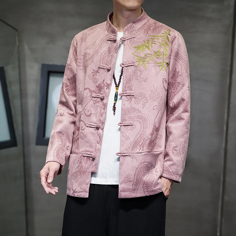 

Autumn Winter Men's Deer Skin Velvet Jaet Casual Print Stand Collar Chinese Sle Coat Youth ular Stand Fit Outerwear
