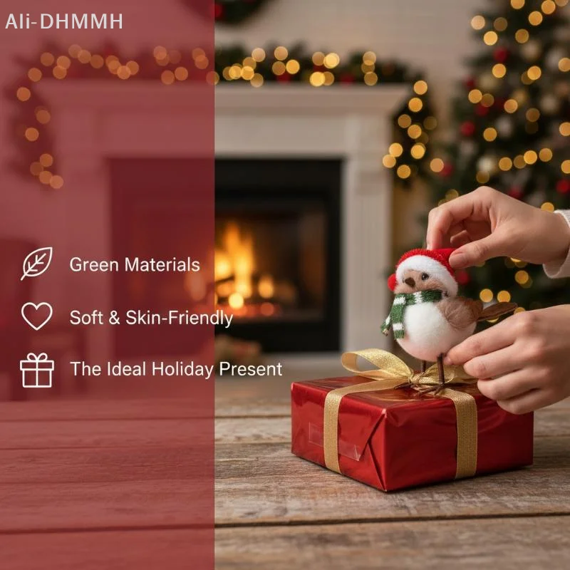 Santa Hat Plush - ZLinKJ ตุ๊กตานกประดับคริสต์มาสพร้อมหมวกซานต้าและผ้าพันคอ ของตกแต่งน่ารักนุ่มนิ่มสำหรับต้นคริสต์มาส ตกแต่งบ้าน งานปาร์ตี้วันหยุด