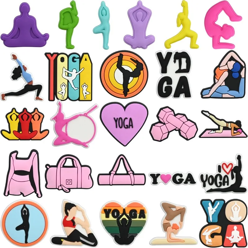 

26 шт., коврик для гантелей для йоги, ПВХ, подвески для обуви, украшения, сандалии, дизайнерские сабо, садовая обувь, аксессуары на пуговицах, подарок для вечеринки