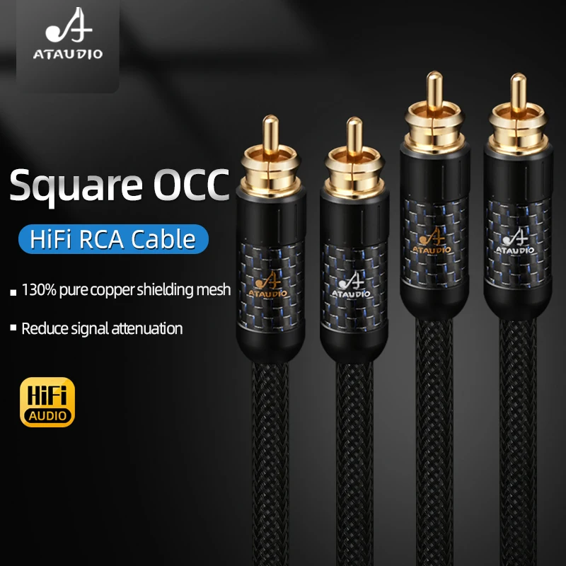 ATAUDIO 한 쌍의 순수 구리 RCA 케이블 하이 엔드 스퀘어 코어 구리 2RCA 남성-2RCA 남성 HiFi 오디오 케이블 (증폭기 TV 믹서 용)
