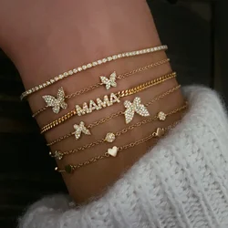 New Cute Lovely Animal Design Micro Pave 5A CZ Cubic Zirconia 2PC Butterfly Charm Bracelet Women Delicate Dainty Fashion Jewelry