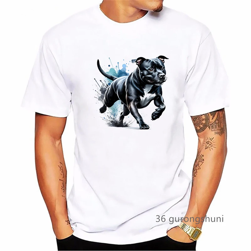 Staffordshire Bull Terrier Dog Animal Printed T Shirt Men'S Clothing Summer Fashion Tops Tee Shirt Homme Harajuku Shirt