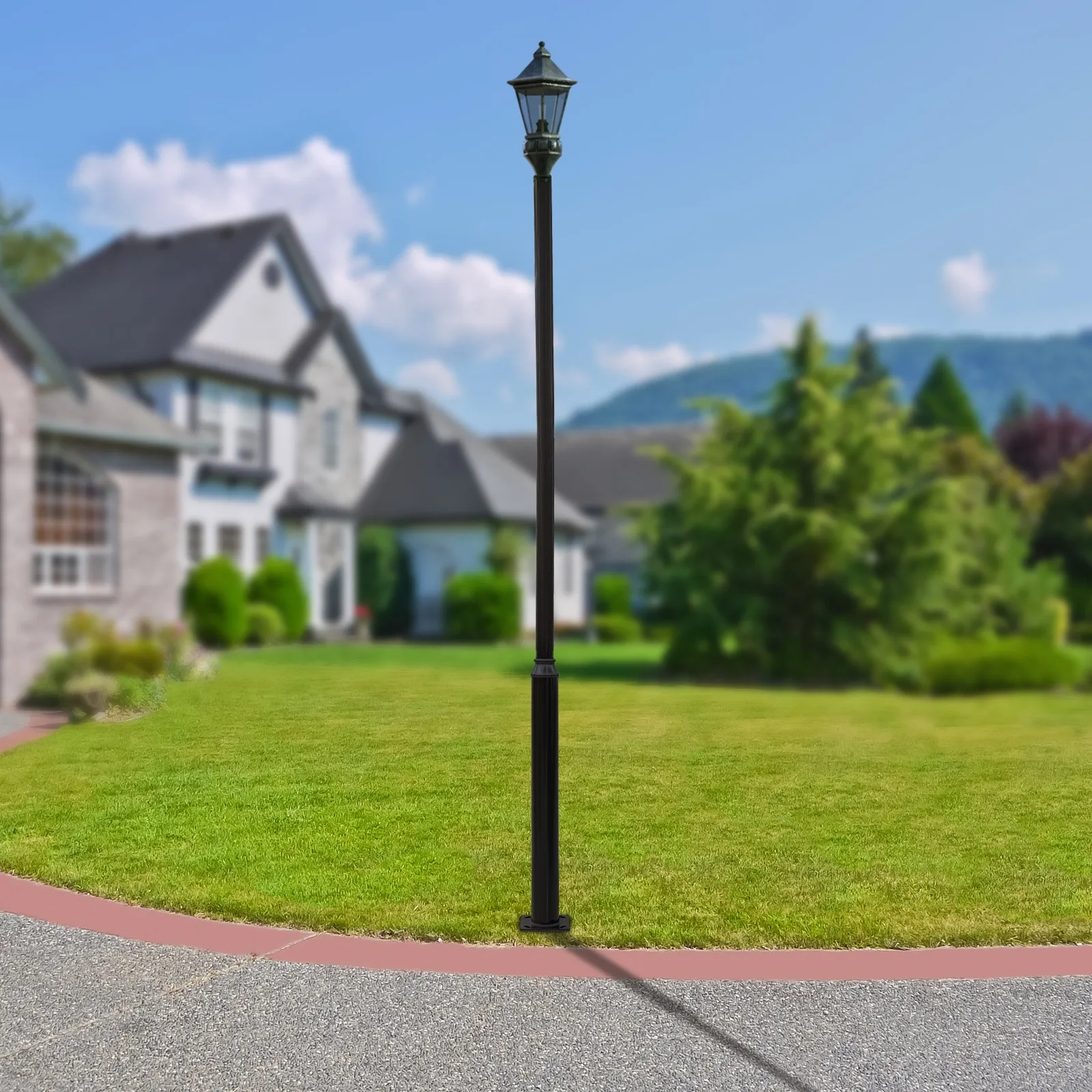 16.4FT Outdoor Street Light Pole Galvanized Iron Lamp Post Split Floor-Mount Pole with Foundation Frame for Solar Garden Lights